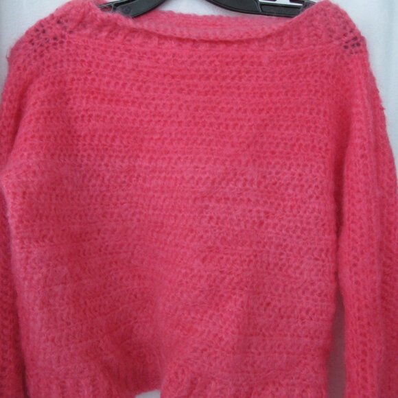 NEW Handmade Bright Pink Mohair Oversized Crop Sweater - Picture 8 of 10